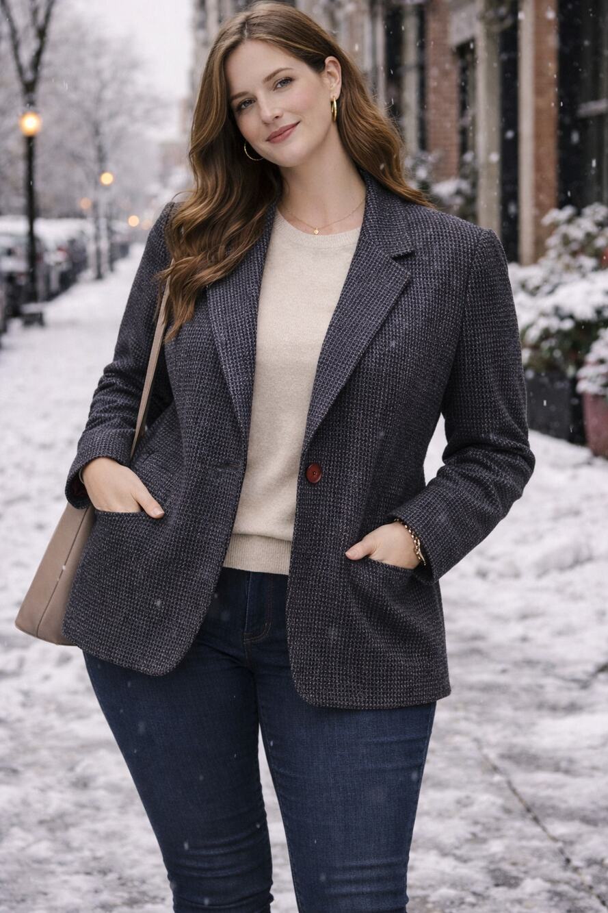 Women's 100% Wool Blazer Sz 12 Dark Academia Mini Houndstooth Grey Sports Jacket